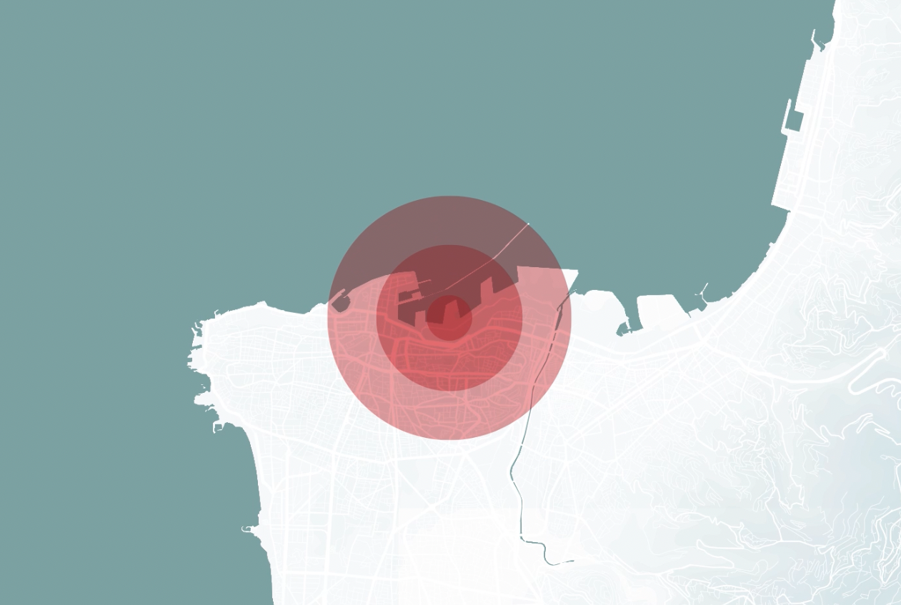 Aerial view of Beirut showing blast damage